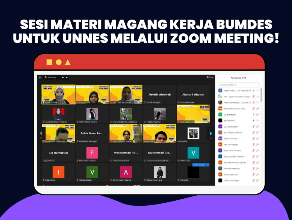 Talenta Hub Indonesia Selenggarakan Pembekalan Materi SOP untuk Magang Kerja BUMDes bagi Mahasiswa UNNES melalui Zoom Meeting!